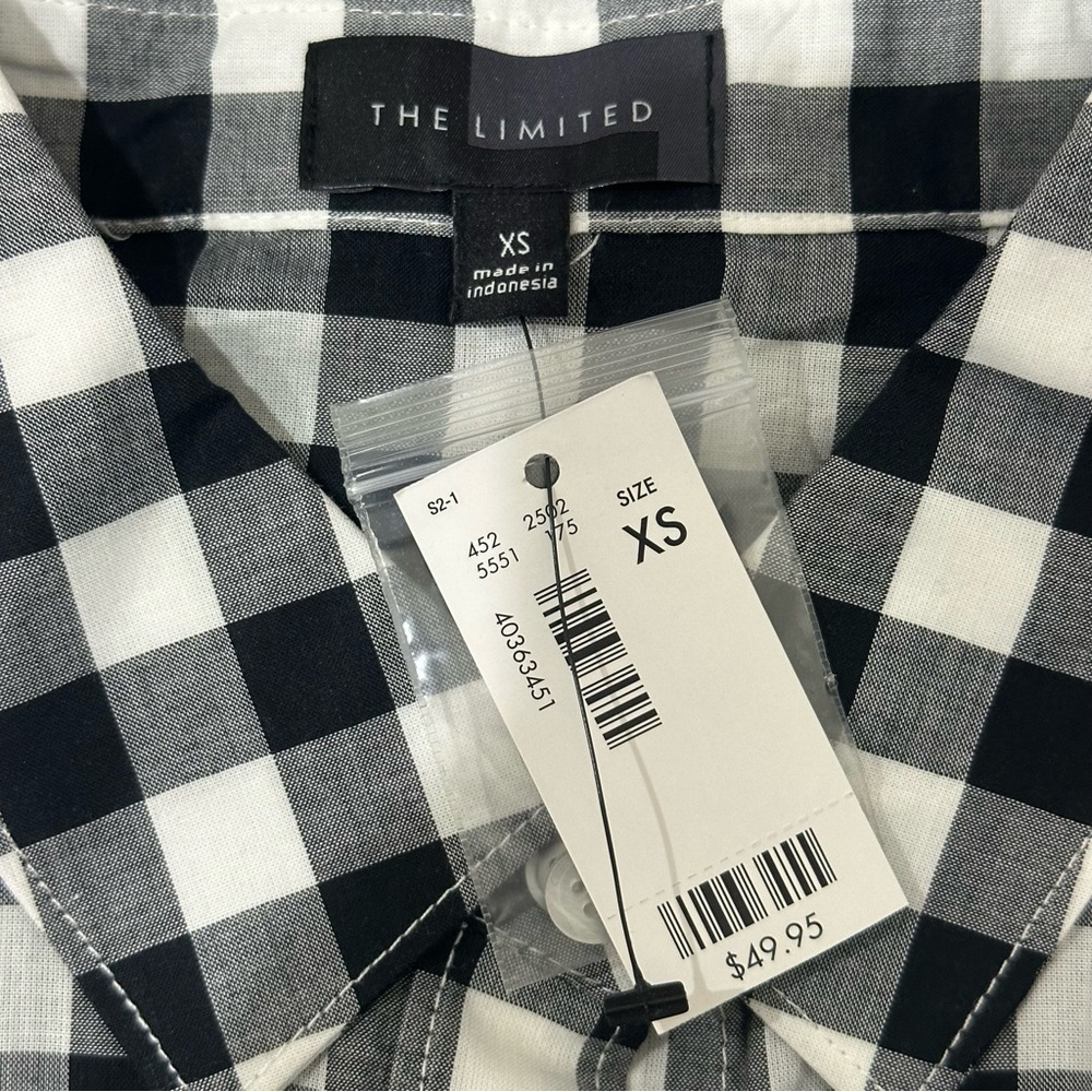 The Limited Fitted Plaid Button Down Shirt Black White Check Lightweight - Picture 4 of 5